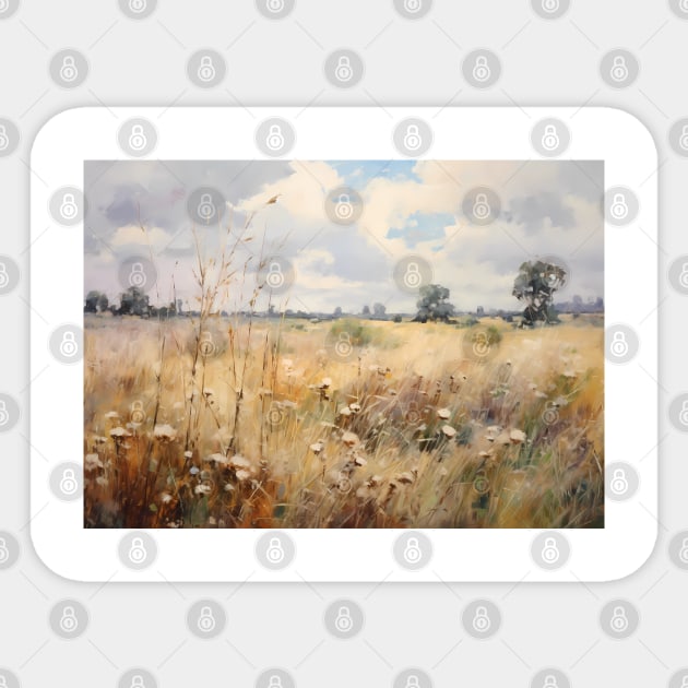 Wildflower Field Landscape Oil Painting Sticker by Tota Designs